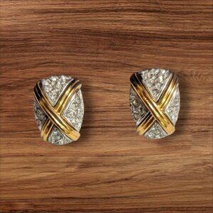 Vintage Joan Rivers Clip-On Earrings With Rhinestones & Gold Tone‎ Accents